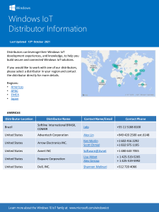 Windows IoT Distributor Information 10-13-21