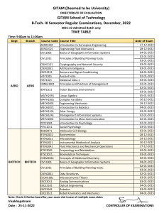 BTech 3rd Sem Regular Examinations timetable- Dec 2022