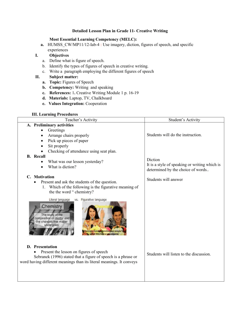 Lesson Plan About Figures Of Speech
