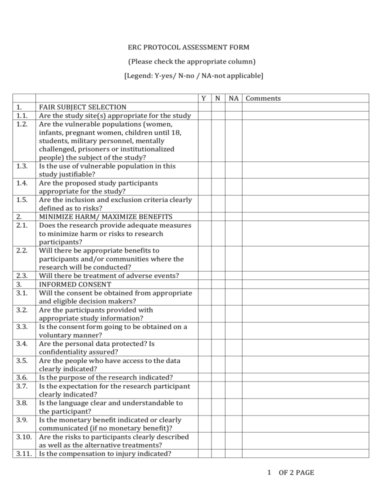 Ethics Review Assessment Form Medicine 
