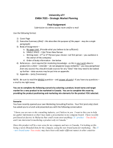 EMBA 7035 - Strategic Market Planning -