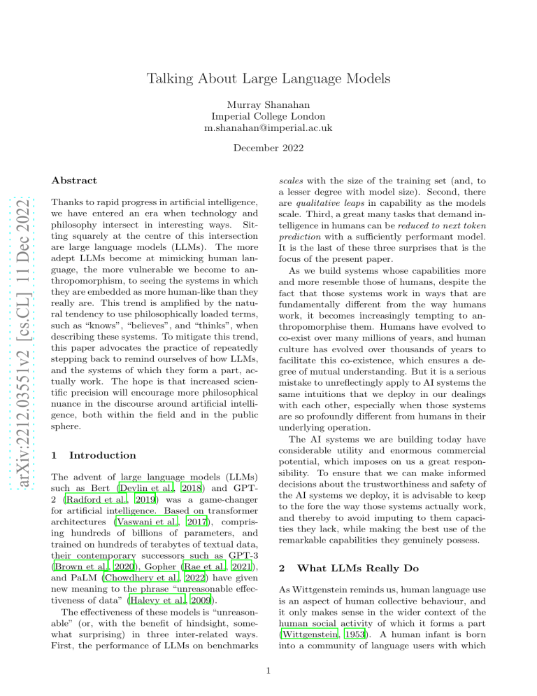 Talking About Large Language Models, paper December 2022