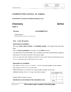 Chemistry Exam Paper 5070/3 - Zambia School Certificate