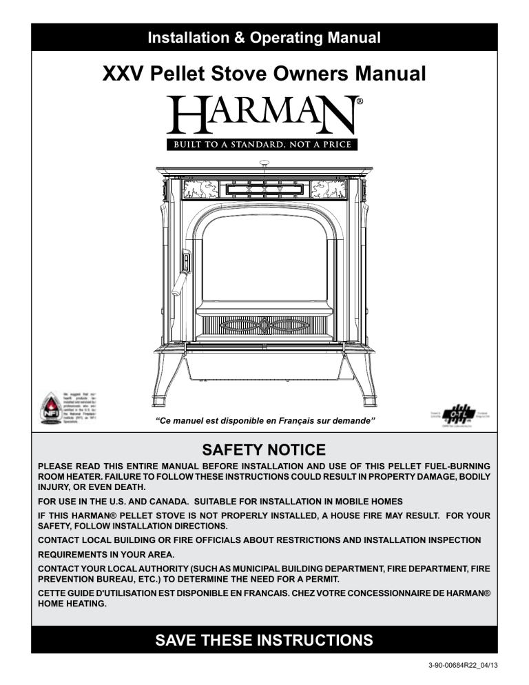 Xxv - Installation Manual - Pellet Stove - (pre May 2013)