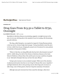 Drug Goes From $13.50 a Tablet to $750, Overnight