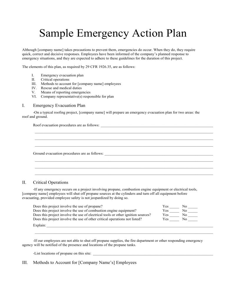 sample emergency action plan