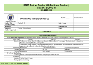 Teacher RPMS Tool: Competency Profile & Performance Indicators