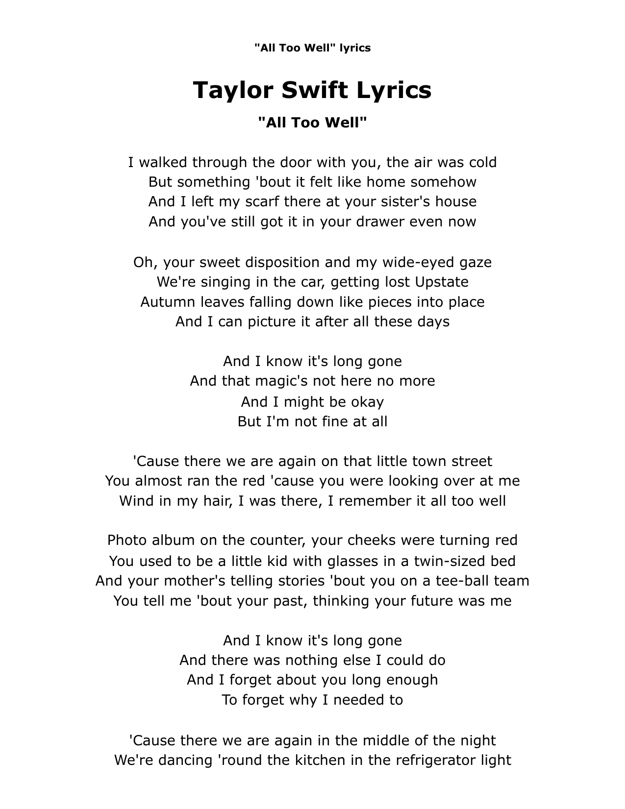 taylor swift lyrics all too well
