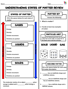 States of Matter Worksheet: Review of Gases, Liquids, Solids