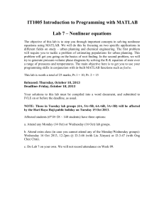 MATLAB Lab: Nonlinear Equations, Urban Planning & Chemical Eng