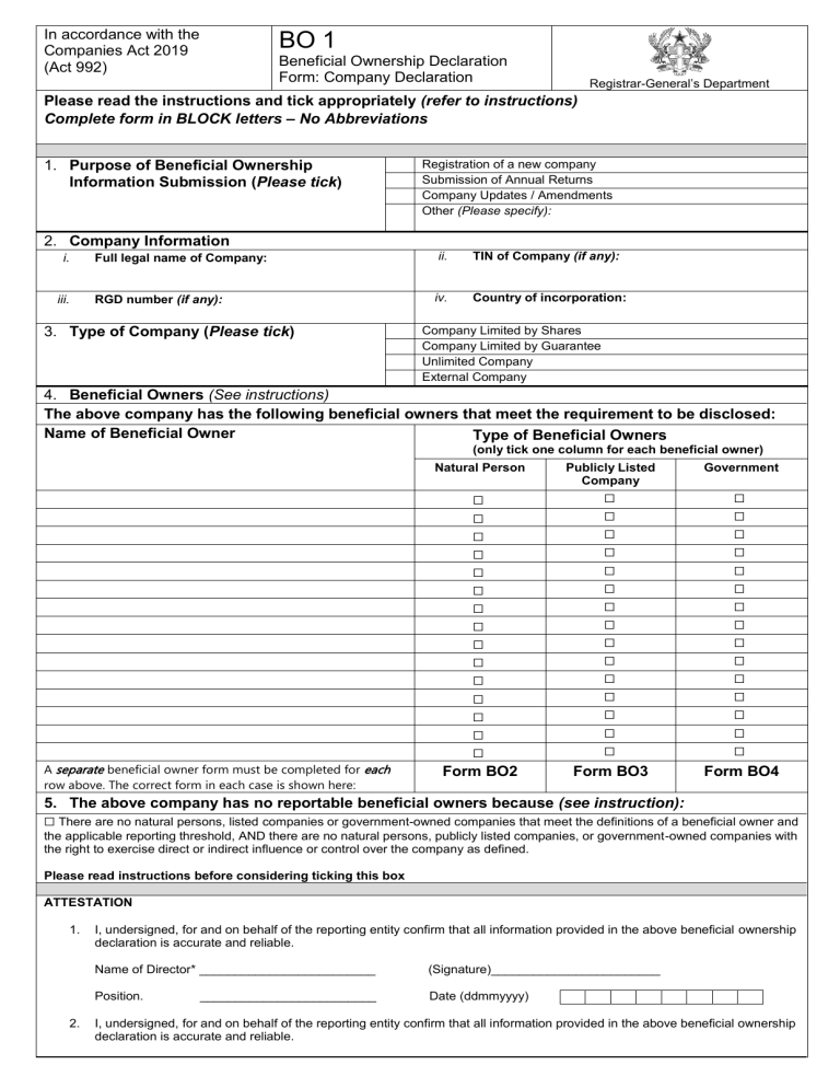 Beneficial Ownership Declaration Form