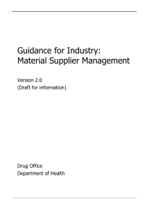 Draft Guidance for Industry Material Supplier Management