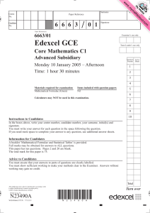 Edexcel C1 Core Mathematics Exam Paper - January 2005