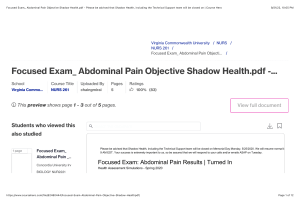 Focused Exam  Abdominal Pain Objective Shadow Health