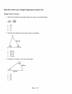 Math 20-2 Ch3 Acute Triangle Trigonometry Practice Test