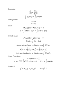 ENGR 315 Enginering Analysis aka Differential Equations Exam 1 Equation Sheet