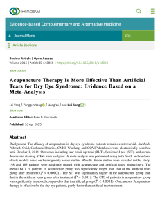 Acupuncture Therapy Is More Effective Than Artificial Tears for Dry Eye Syndrome: Evidence Based on a Meta-Analysis