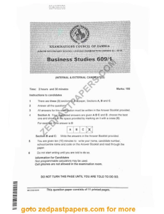 Business Studies Exam Paper Grade 9 Zambia