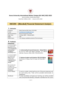 KU IWC 2022 IWC394 Financial Statement Analysis Syllabus 280822