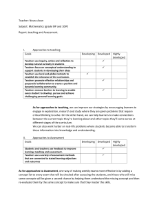 Teaching and assessment report