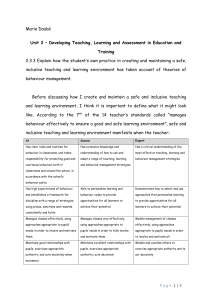 2.3.3 Explain how the student’s own practice in creating and maintaining a safe, inclusive teaching and learning environment has taken account of theories of behaviour management