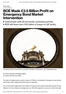Bank of England Made £3.5 Billion Profit on Emergency Bond Market Intervention - Bloomberg