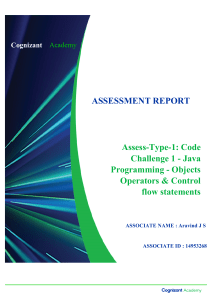 Assess-Type-1  Code Challenge 1 - Java Programming - Objects Operators & Control flow statements