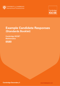 0580 Mathematics Example Candidate Responses Booklet