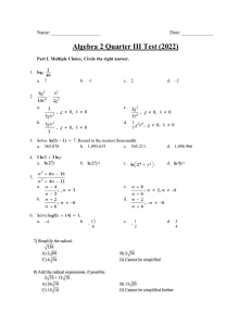 Algebra2 Quarter III Test 2022