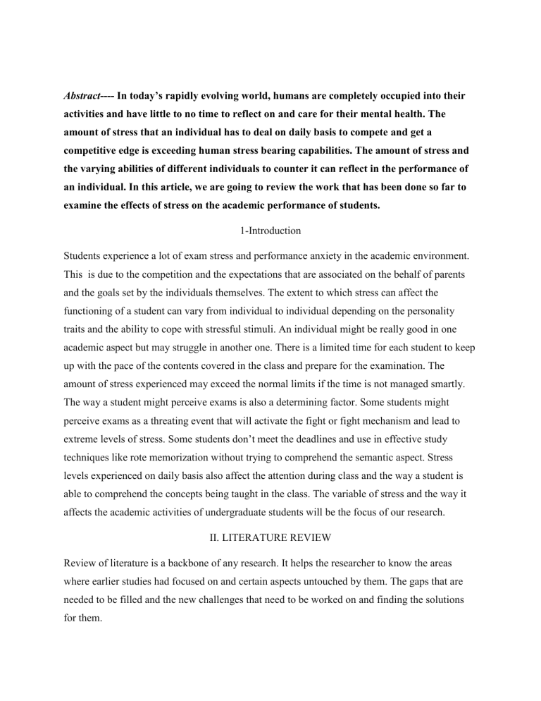Stress And Academic Performance Research Paper Stress And Academic Performance Research Paper