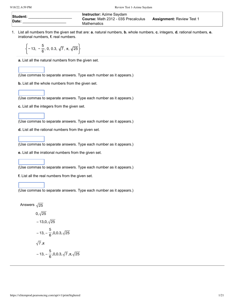 Review Test Pre-Calculus