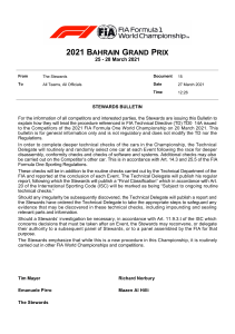 2021 Bahrain Grand Prix - Stewards Bulletin 1