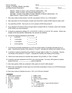 Molarity Molality Normality and Mass Percent Worksheet II