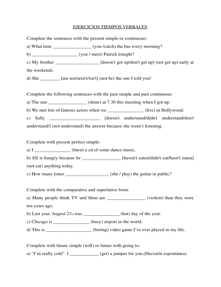 English Verb Tenses Worksheet Practice Exercises English Verb Tenses Worksheet Practice Exercises