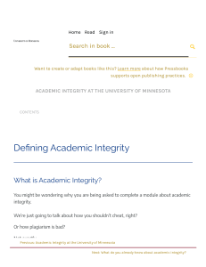 Defining Academic Integrity – Academic Integrity at the University of Minnesota