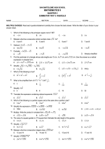 Mathematics 9 Summative Test Q2 