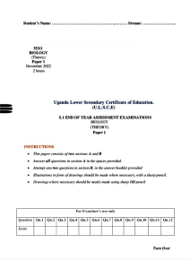 Uganda S.1 Biology Exam Paper (Theory)