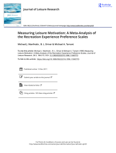 Measuring Leisure Motivation A Meta-Analysis of the Recreation Experience Preference Scales