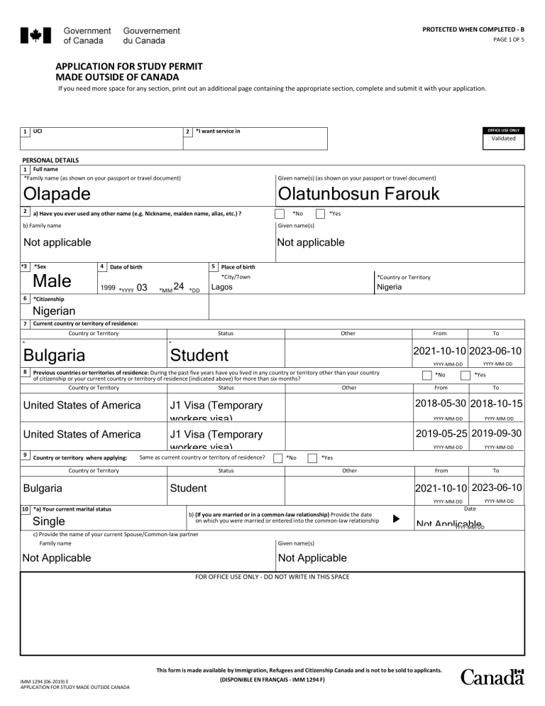 Imm 1294 form