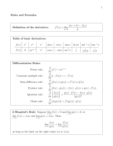 Calc A Formula Sheet