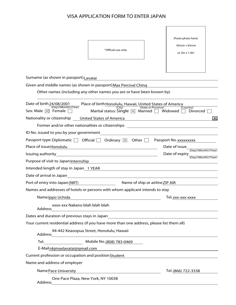 JAPAN VISA APPLICATION