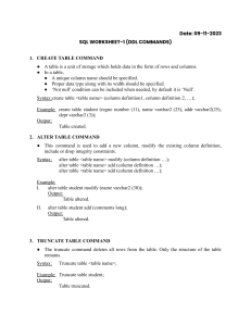 SQL WORKSHEET-1 (DDL COMMANDS)