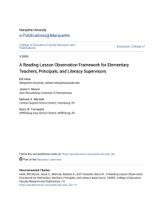 A Reading Lesson Observation Framework for Elementary Teachers P