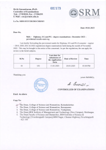 10.01.2023 002179 Dean FS&H KTR Diploma UG & PG - Degree Exams - Dec 2022- Provisional results sent-Reg (1)