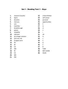 Set 1 - Reading Test 2 - Keys