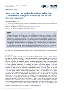 Supervisor Incivility: Role Overload, Exhaustion, Time Consciousness