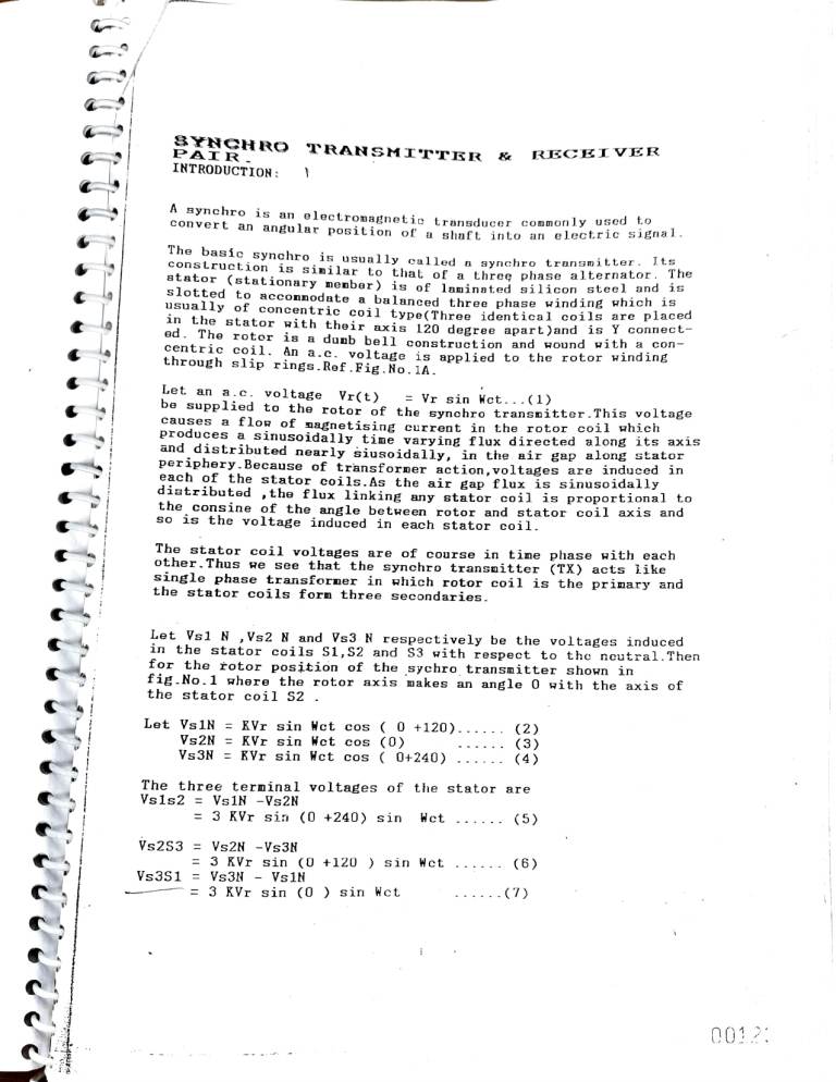 Synchro Transmitter & Receiver Lab Manual