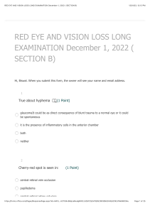 RED EYE AND VISION LOSS LONG EXAMINATION December 1, 2022 ( SECTION B)