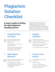 Plagiarism Solution Checklist HED