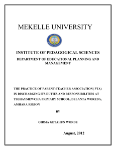 The Practice of Parent-Teacher Association (PTA) in discharging its Duties and Responsibilities